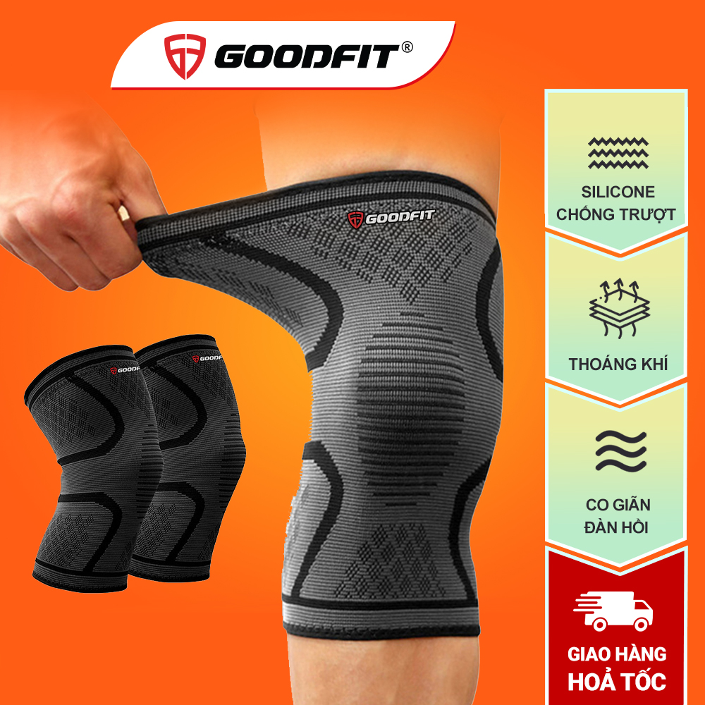 Bó Gối Thể Thao, Băng Đầu Gối, Băng Bảo Vệ Đầu Gối Tập Gym Goodfit Co Giãn 4 Chiều, Dệt 3D Dày Dặn Gf518K - Xl