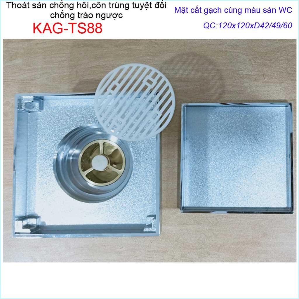 Thoát sàn mặt cắt gạch 12x12cm, thoát sàn âm KAG-TS88, phễu thoát sàn chống hôi chống côn trùng Inox Roca