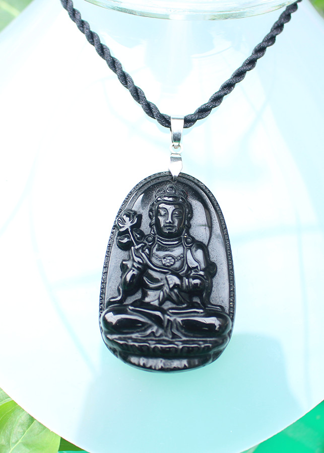Mặt dây chuyền Phật bản mệnh cho Nữ tuổi Ngọ, Mệnh Mộc, Đá Núi Lửa Obsidian, Phật Đại Thế Chí Bồ Tát, Cỡ to, AKO6