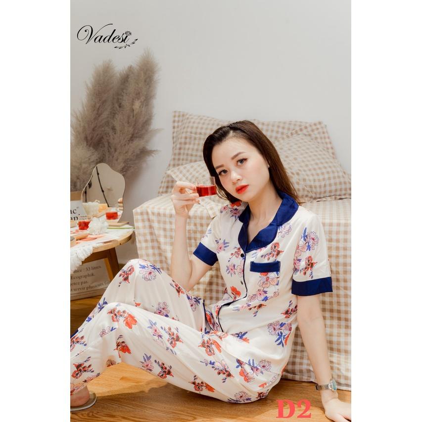 Pijama Lụa Cao Cấp, Đồ Bộ Họa Tiết Trang Nhã, Đồ Ngủ Đẹp, Bộ Mặc Nhà Vadesi - Thời Trang Nữ