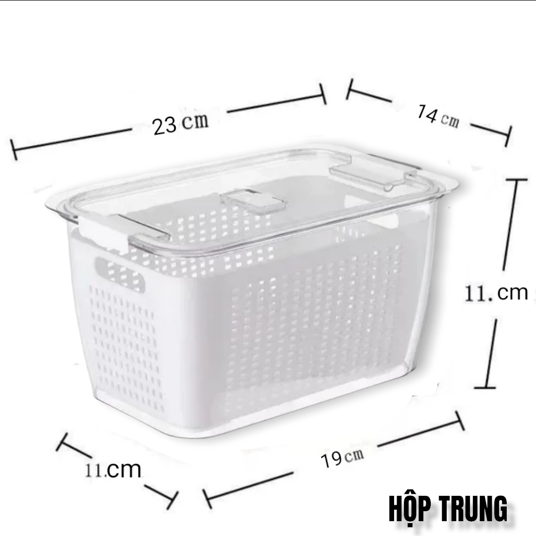 Hộp Nhựa Đựng Thực Phẩm Cao Cấp, Hộp Bảo Quản Thực Phẩm Tủ Lạnh 2 lớp Trong Suốt, Giúp Ráo Nước Bảo Quản Tiện Lợi