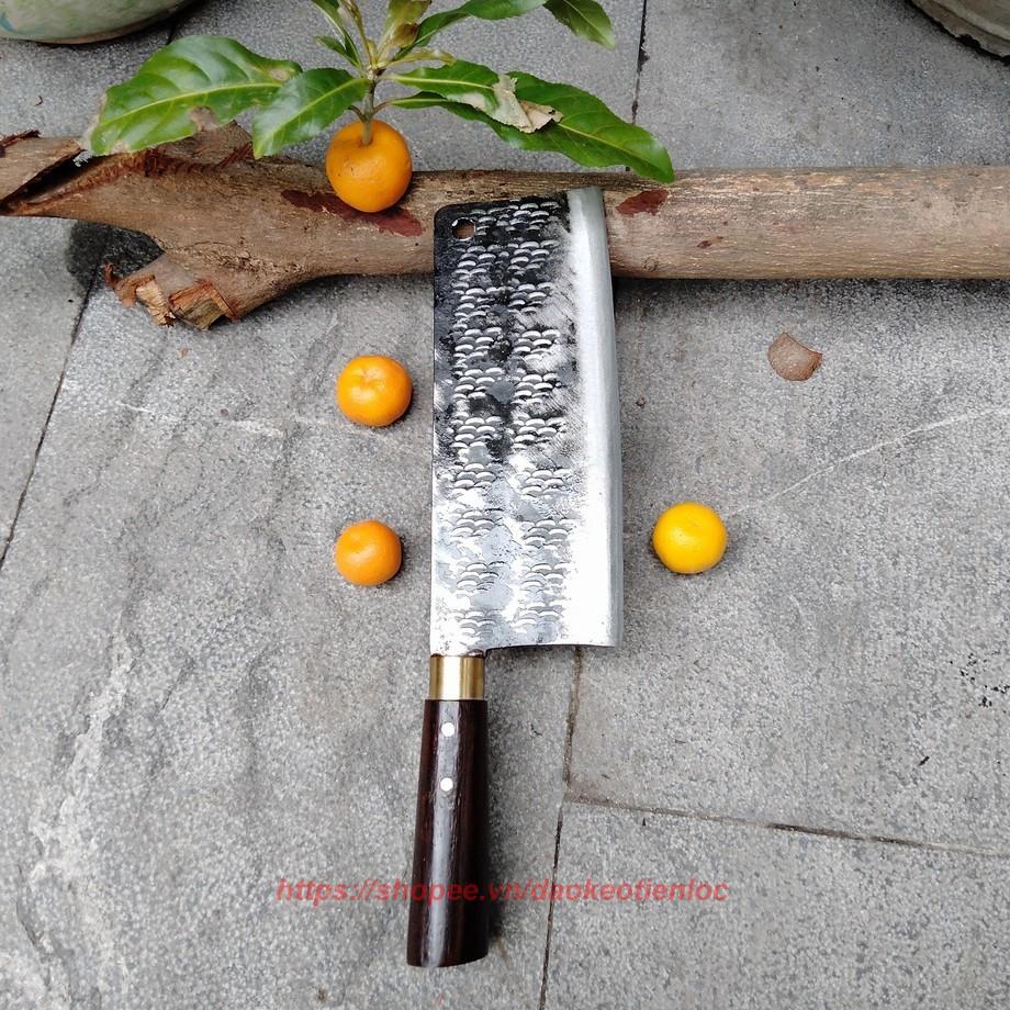 Bộ 2 Dao Chặt, Thái nhà bếp Rèn Từ Thép Nhíp ô tô Dập Vân 2 Mặt Cao Cấp - Cán Cẩm Chỉ Khâu Đồng