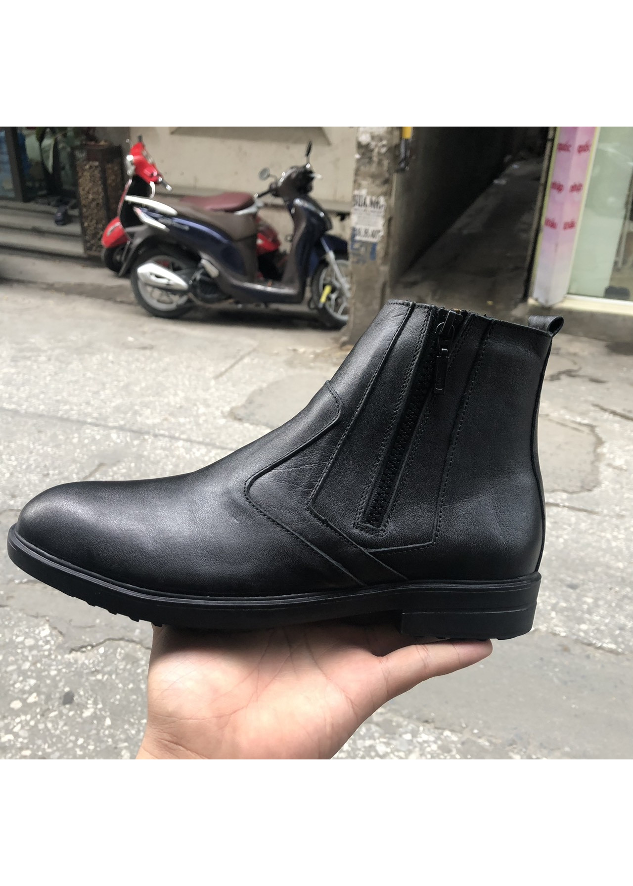Giay Nam Chelsea Boot Cao Cá»• Keo Khoa Cao Cap Shoes 2h 55 Da Bo Tháº­t TrÆ¡n Xá»‹n Khong NhÄƒn Mau Ä'en Giay Boots Nam Thegioisneaker Com