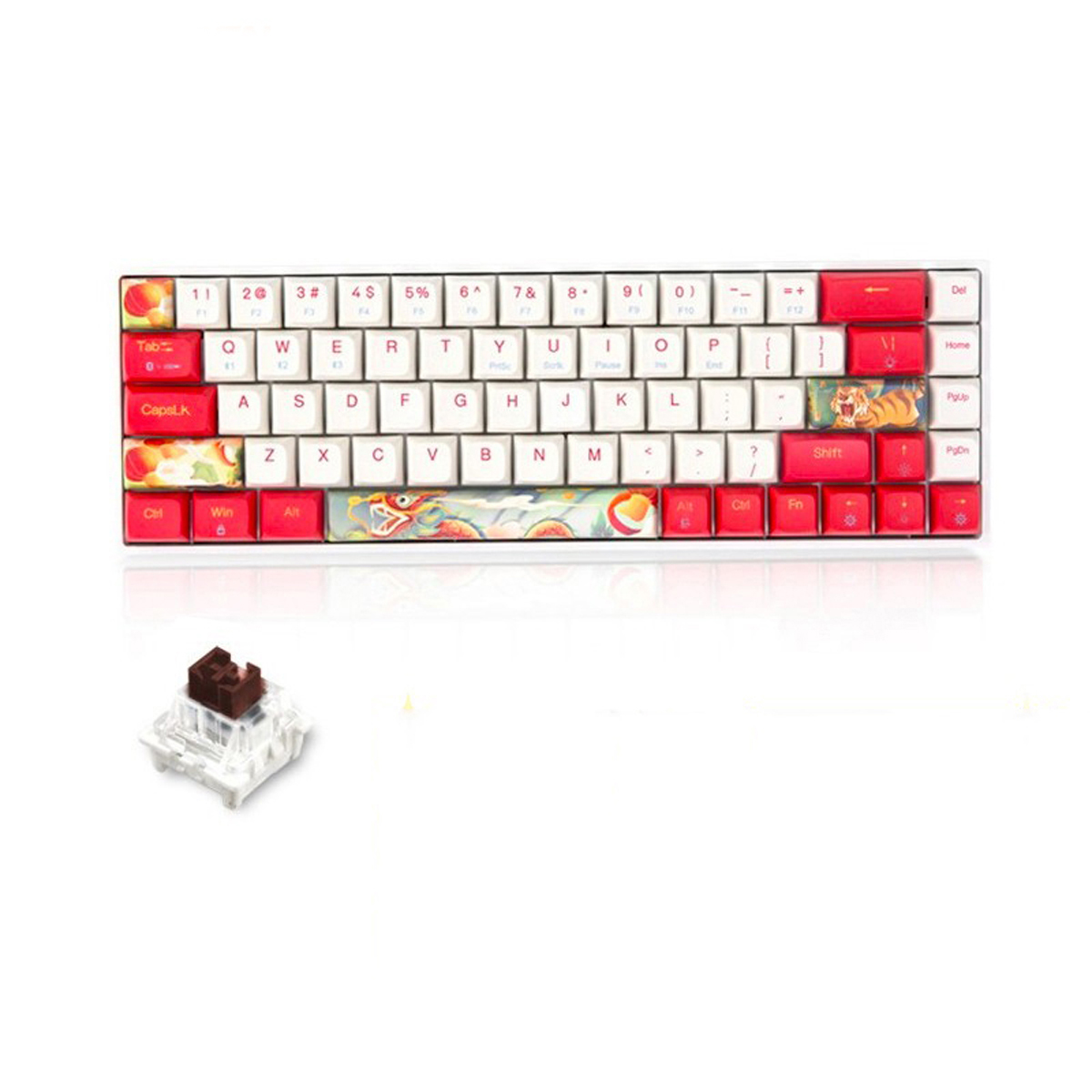 Bàn phím cơ không dây Dual Mode Newmen GM680 (Bluetooth 5.0, Cáp Type-C , 1x Set Keycap Rồng-Hổ ) - Red switch -Hàng chính hãng