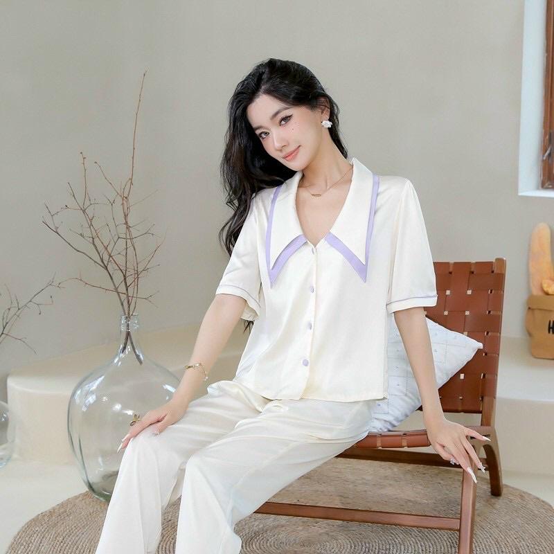BỘ PYJAMA CỘC DÀI VIỀN TÍM XINH