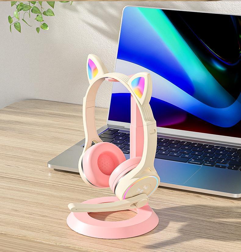 Giá thấp nhất tai nghe trẻ em mới tai nghe máy tính gắn trên đầu tai mèo trò chơi cuộc gọi tai nghe lớp học trực tuyến miễn phí miếng dán dễ thương
