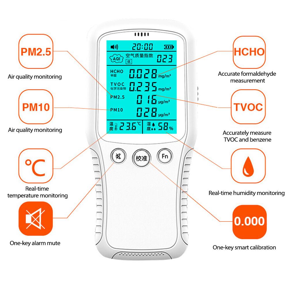 Portable Digital Formaldehyde Detector Multifunctional Hygrothermograph PM2.5/PM10 Tester Air Quality Monitor Air