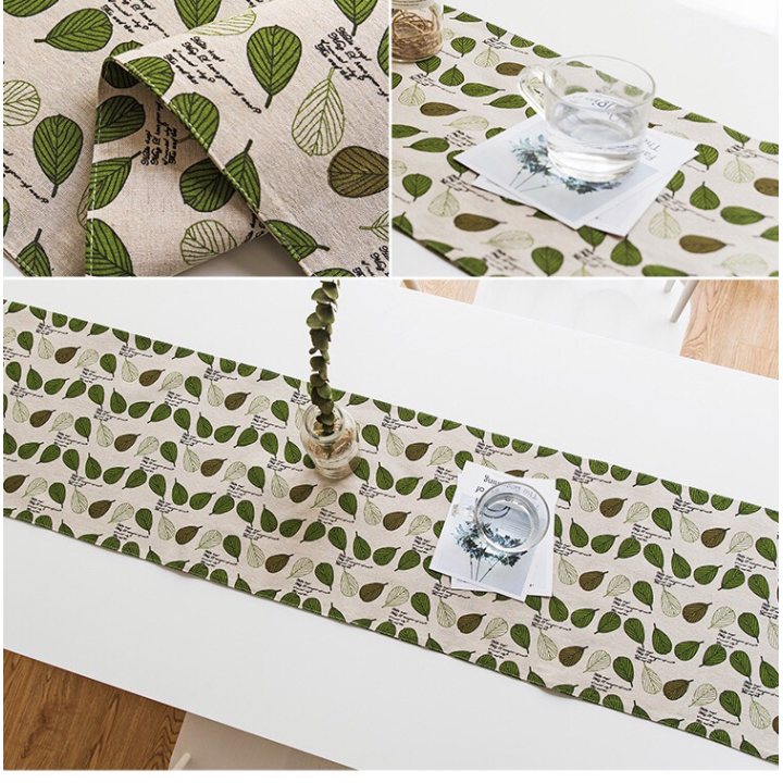 Khăn trải bàn table runner vải bố - Lá Bodhi - mẫu E04