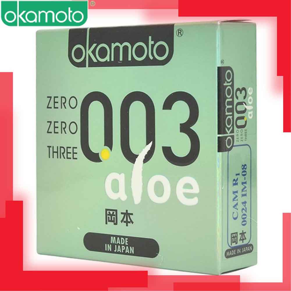 Bao Cao Su Okamoto 0.03 Aloe. Tinh Chất Lô Hội Hộp 3 Cái