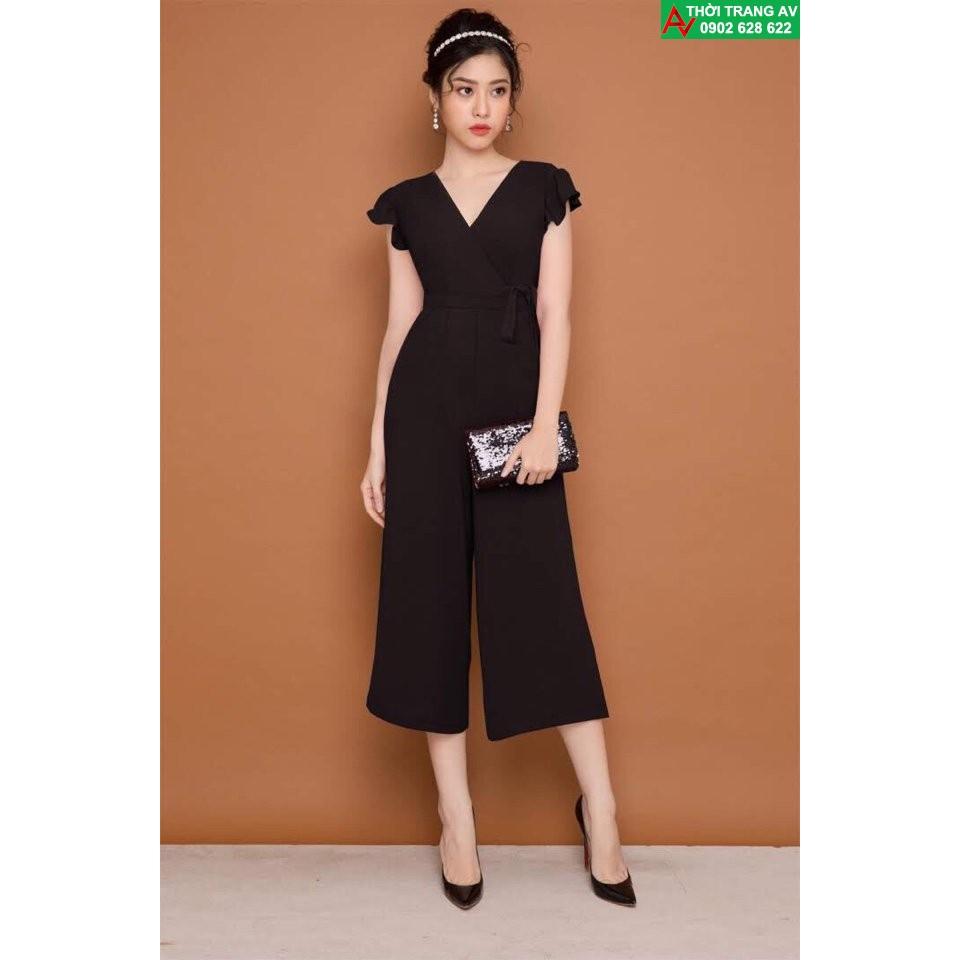 Jumpsuit - Đồ bay lửng ống rộng cổ tim đắp chéo thắt nơ eo xinh xắn - AV5923