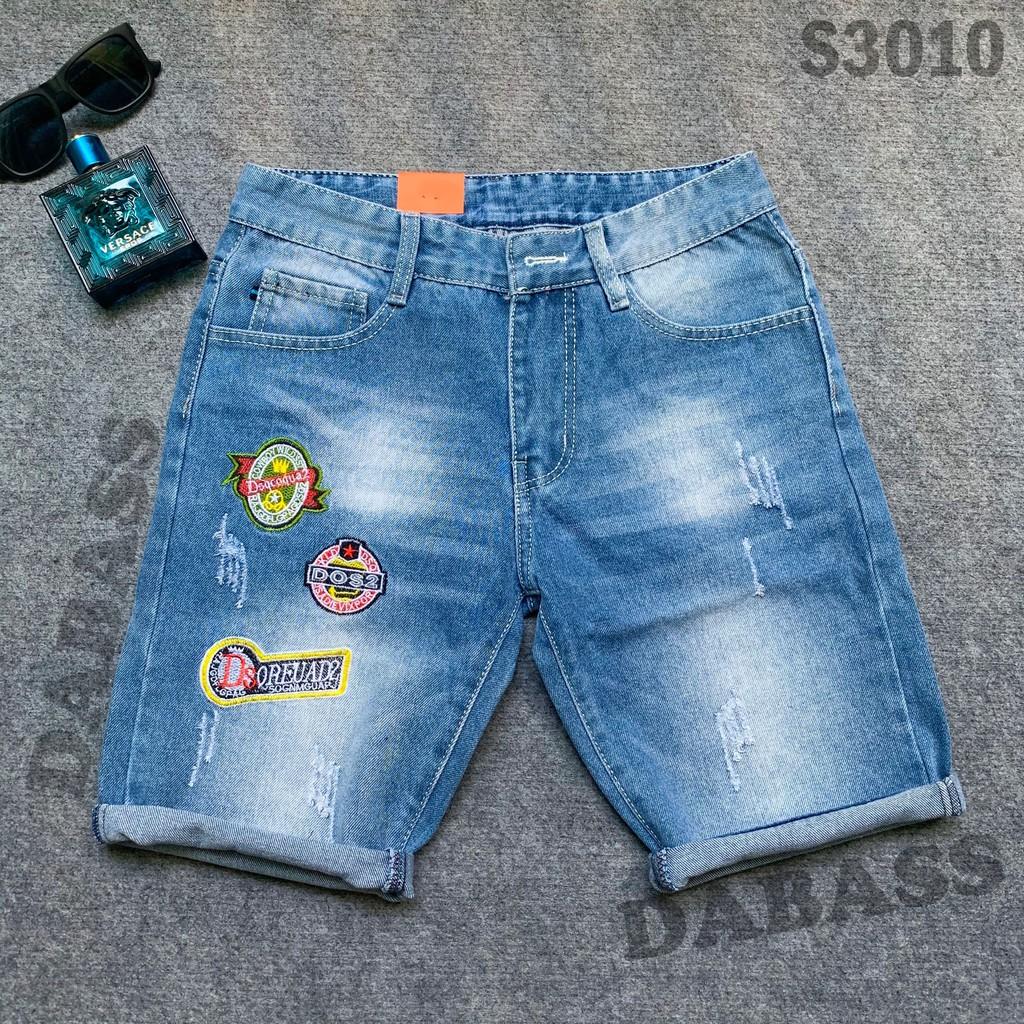 Quần short jean nam quần sọt đùi lửng ngố thêu hình trẻ trung cá tính