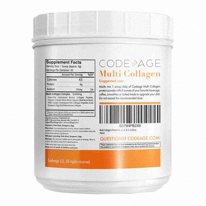 Bột Uống Bổ Sung Collagen Codeage Giúp Trẻ Hóa Da Toàn Diện Codeage Multi Collagen Peptides Powder 567g