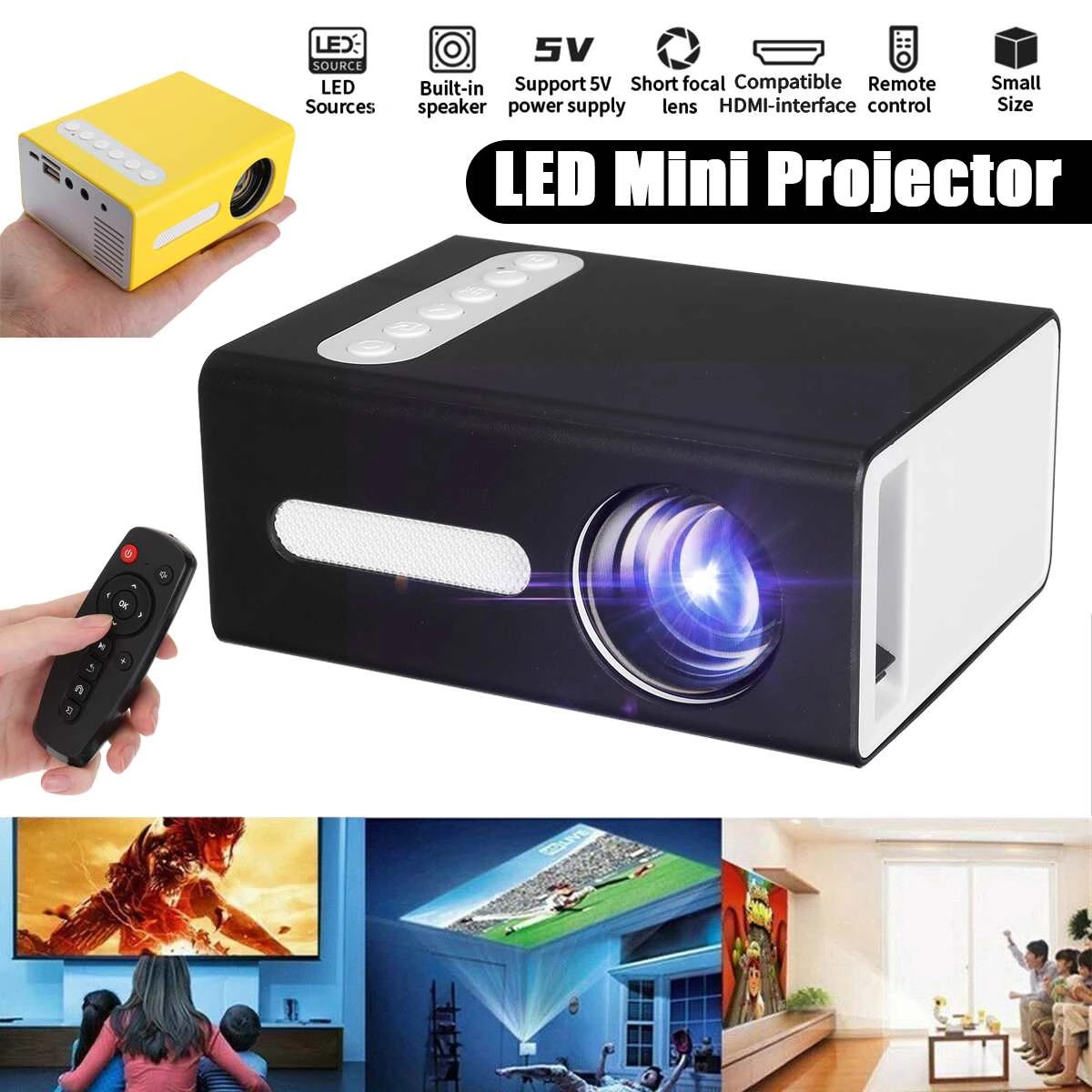 Máy Chiếu Di Động Mini Led Projector T300 Độ Phân Giải Khả Dụng 320x240  Độ Sáng 800 Lumens Tích Hợp Các Cổng HDMI, USB, 3.5mm Audio, TF Card Slot