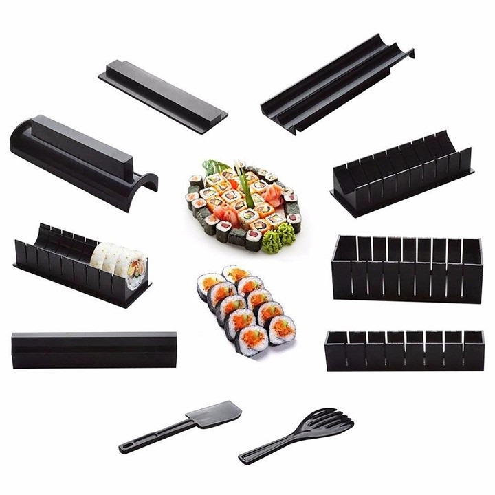 Dụng cụ làm sushi, cơm cuộn, trứng cuộn, kimbap siêu nhanh tiện lợi cho gia đình hoặc văn phòng 27 x 14.5 x 8cm+ Tặng kèm khuôn ống làm sushi cầm tay 29x 5cm - Khuôn làm sushi, ống làm cơm cuộn