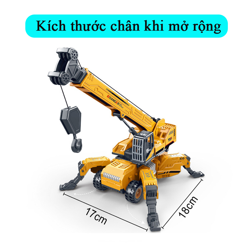 Đồ chơi xe cẩu hạng nặng dài 55cm kèm thùng container xoay 360 độ bánh xe nâng hạ được