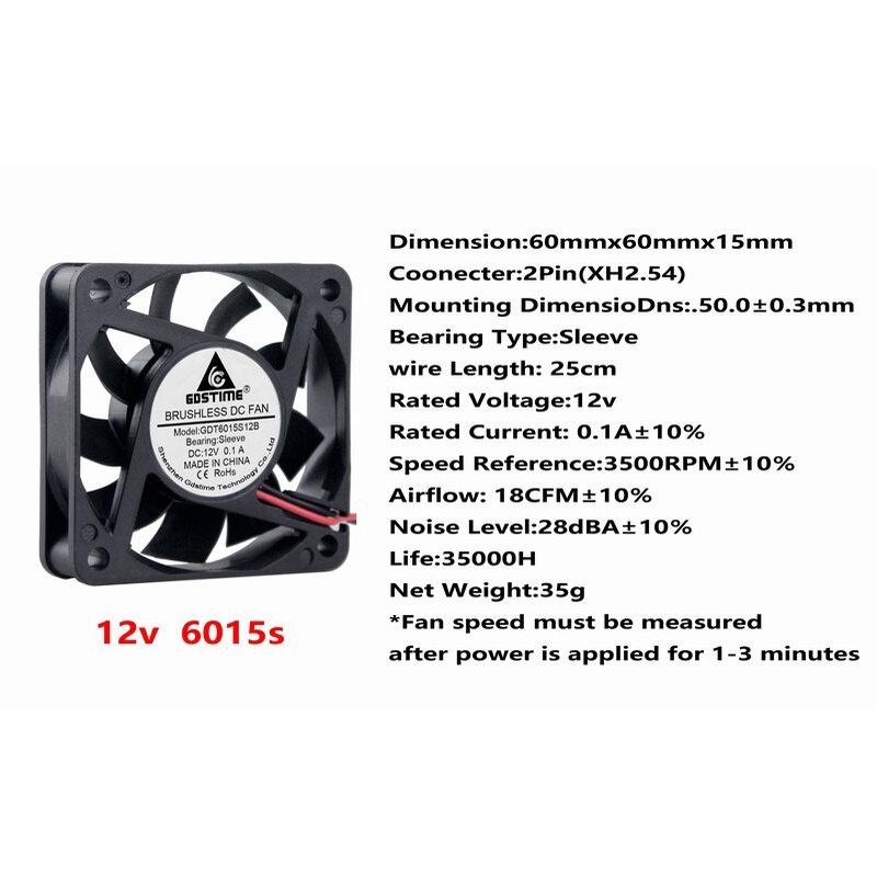 Gdstime 1 Pcs 12V 6cm 60x60x15mm Computer Case Brushless DC Cooling Fan 60mm x 15mm Small Cooler Radiator 6015 0.1A