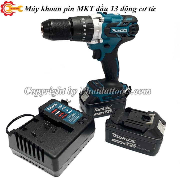 Máy khoan pin búa MAKITA 72V đầu kẹp 13mm động cơ từ-2 pin 10 cell-Tặng kèm bộ phụ kiện 21 chi tiết-Bảo hành 6 tháng