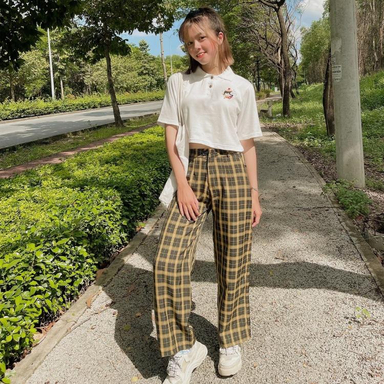 Quần Dài Cullotes Hoạ Tiết Caro