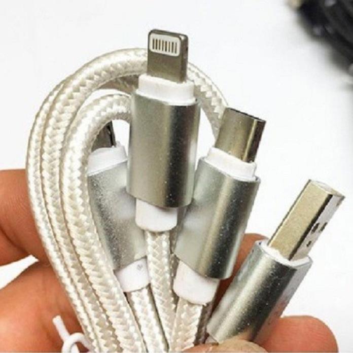 Cáp Sạc dây 3 đầu usb đa năng 3 đầu sạc hỗ trợ sạc nhanh tiện dụng dành cho Iphone và Samsung