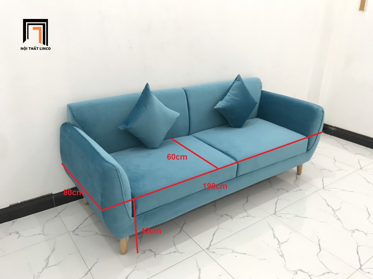 Ghế sofa băng văng dài CV xanh dương vải nhung nhiều kích cỡ