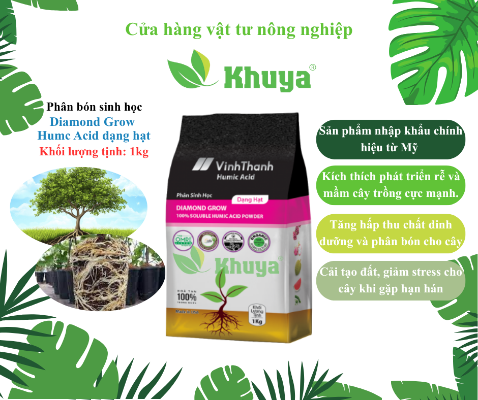 Phân bón sinh học Vĩnh Thạnh Humic Mỹ Diamond Grow dạng hạt 1kg
