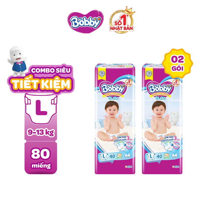 Combo 2 Tã dán Bobby Siêu thấm L40