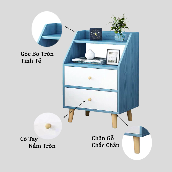 Kệ Tủ Đầu Giường Đẹp Mini FIVO Mã FT30 Phong Cách Châu Âu Sang Trọng, Gỗ MDF Phủ Melamine Chống Thấm Bề Mặt cực Tốt - Hàng chính hãng