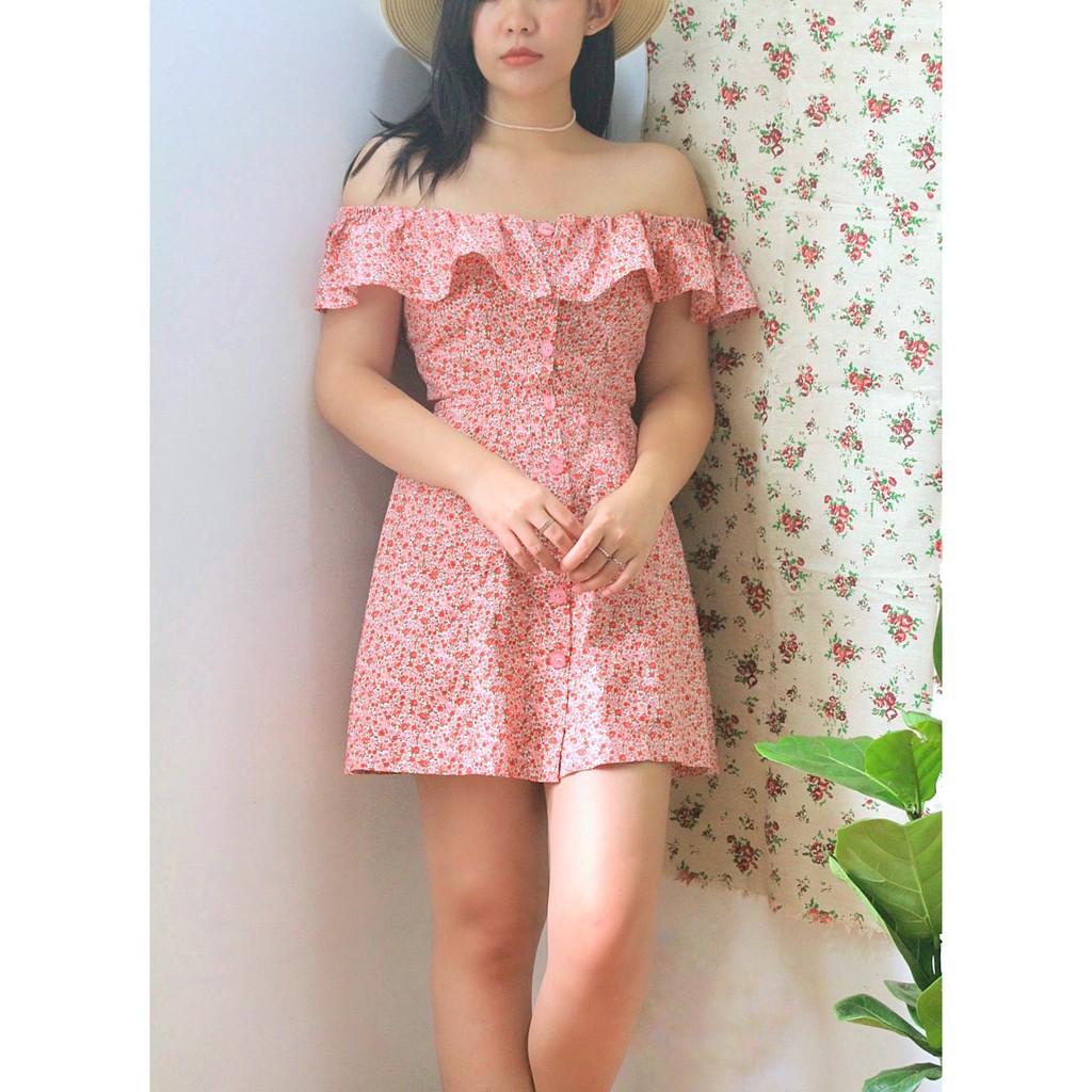 OLALASTUDIO Đầm trễ vai bèo đỏ + túi Freya Red