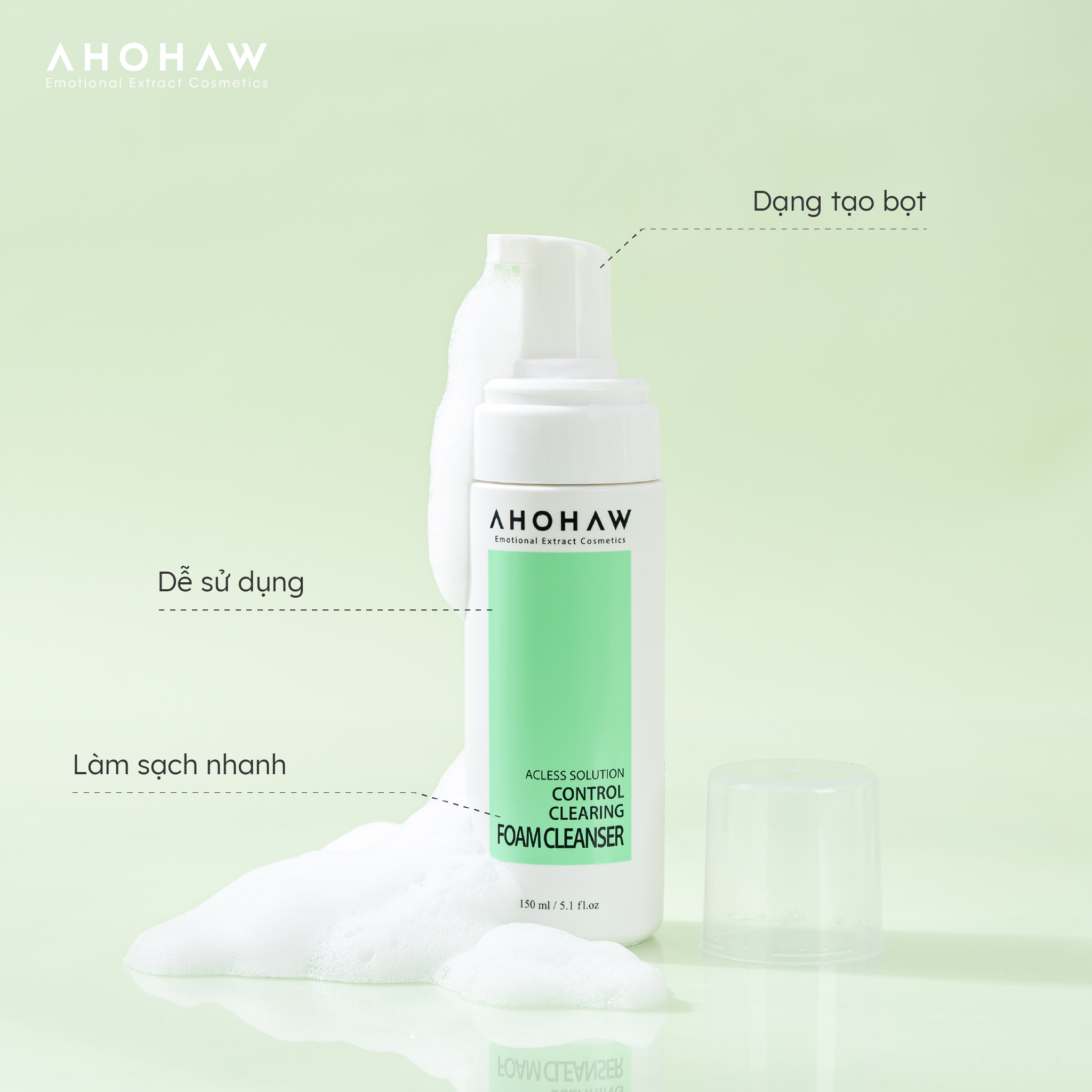 Sữa Rửa Mặt Tạo Bọt Kiềm Dầu Ahohaw Acless Solution - Hàng Chính Hãng
