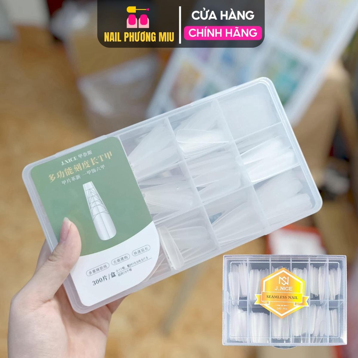 Hộp Móng Úp Chia Vạch Form Thang JNICE Tem Xanh 300 Móng Dài Cứng Cáp, Tem Vàng 240 Móng Dẻo Tệp Làm Nail Tiện Lợi Cắt Dũa Dễ Dàng Nữ Women