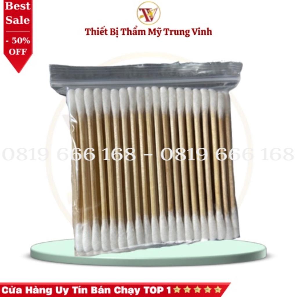 Tăm Bông Cán Gỗ Nặn Mụn Cao Cấp Gói 80 Que