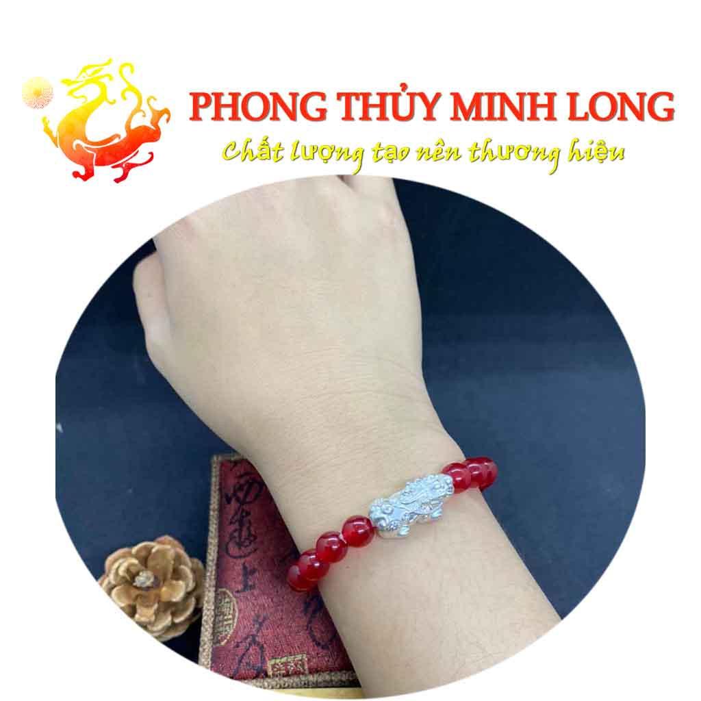 Vòng tay đá Mã Não Đỏ chất lượng 3A mix tỳ hưu bằng bạc