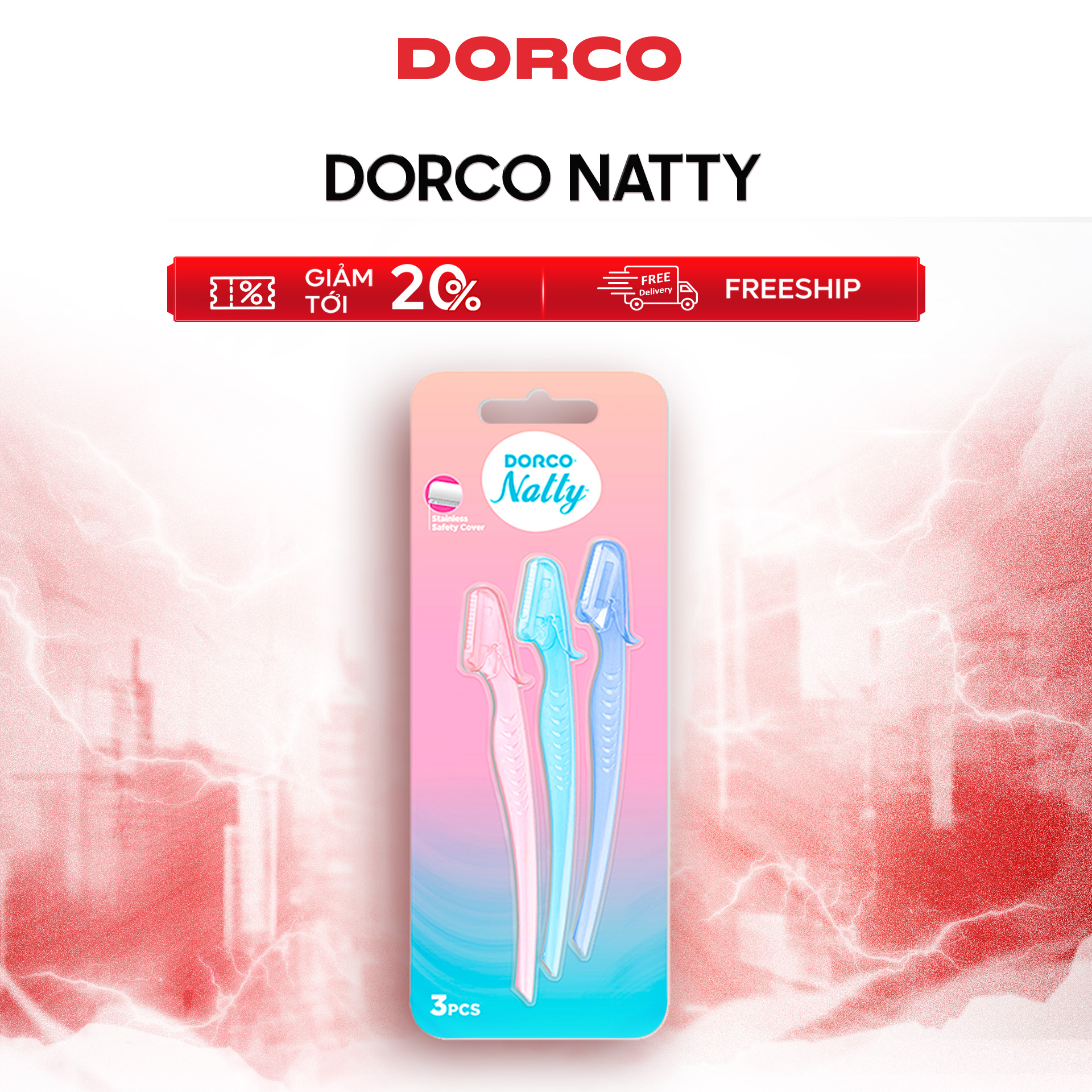 DORCO NATTY - Dao Cạo Chân Mày Nữ - Vỉ 03 Dao Cạo Chân Mày