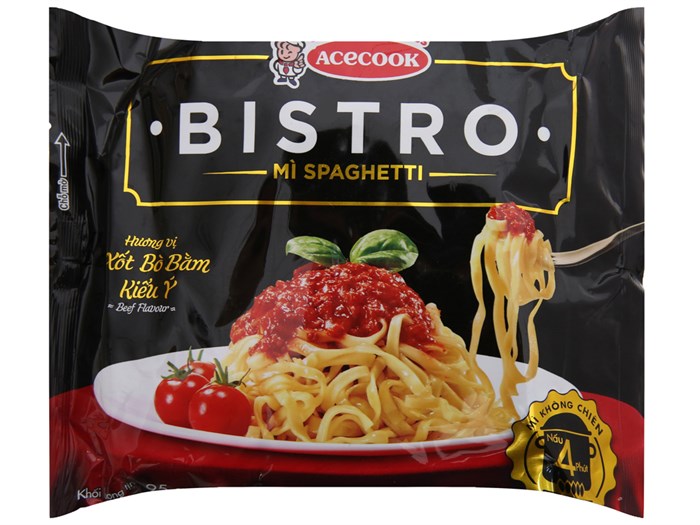 Thùng 24 Gói Mì Spaghetti Bistro Hương Vị Xốt Bò Bằm Kiểu Ý Acecook (95gr x 24 Gói)