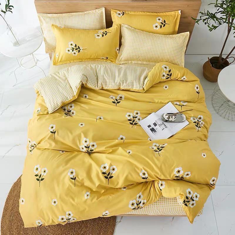 Bộ chăn ga gối phong cách Hàn Quốc hoa vàng trang nhã bo chun đủ kích thước