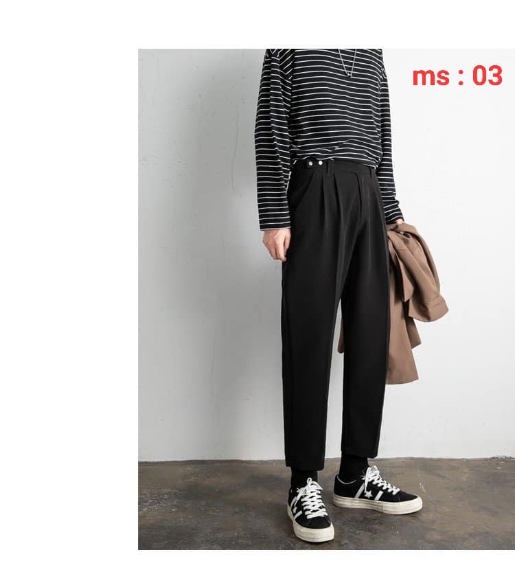 Quần Baggy Nam Tây Âu Vải Kaki Ống Côn Dáng Suông Nút Giữa Lưng Chun 1 Bên Co Giãn Dễ Mặc