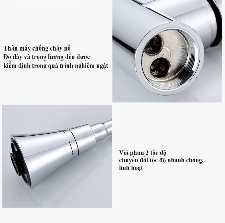 Vòi rửa chén nóng lạnh Schmidt mạ crom lò xo bẻ được mọi vị trí , Vòi rửa bát Inox 304 chất lượng cao – Hàng chính hãng