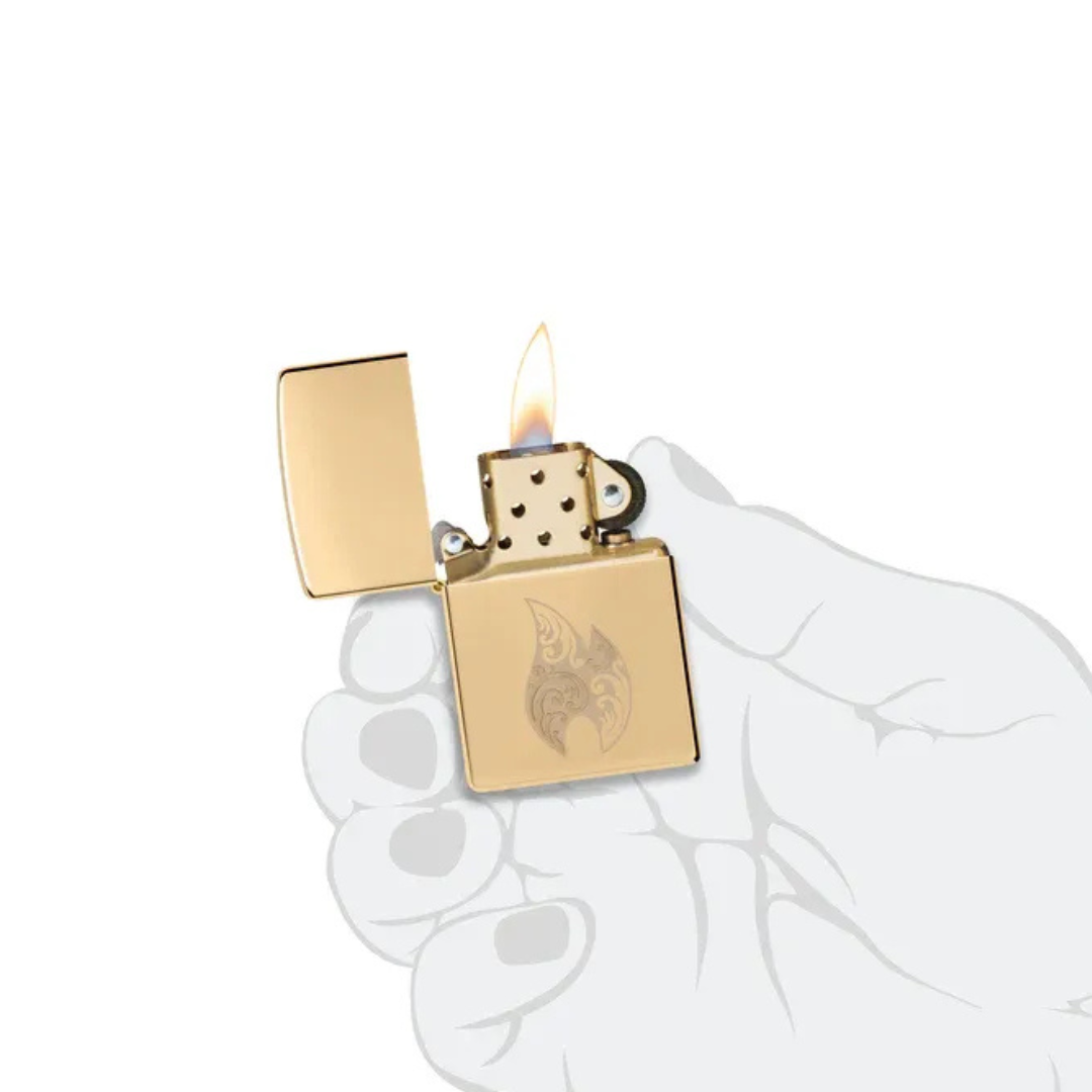 Bật Lửa Zippo Filigree Flame Design - Họa Tiết Ngọn Lửa Khắc Chìm - Đồng Thau Đánh Bóng Cao Cấp