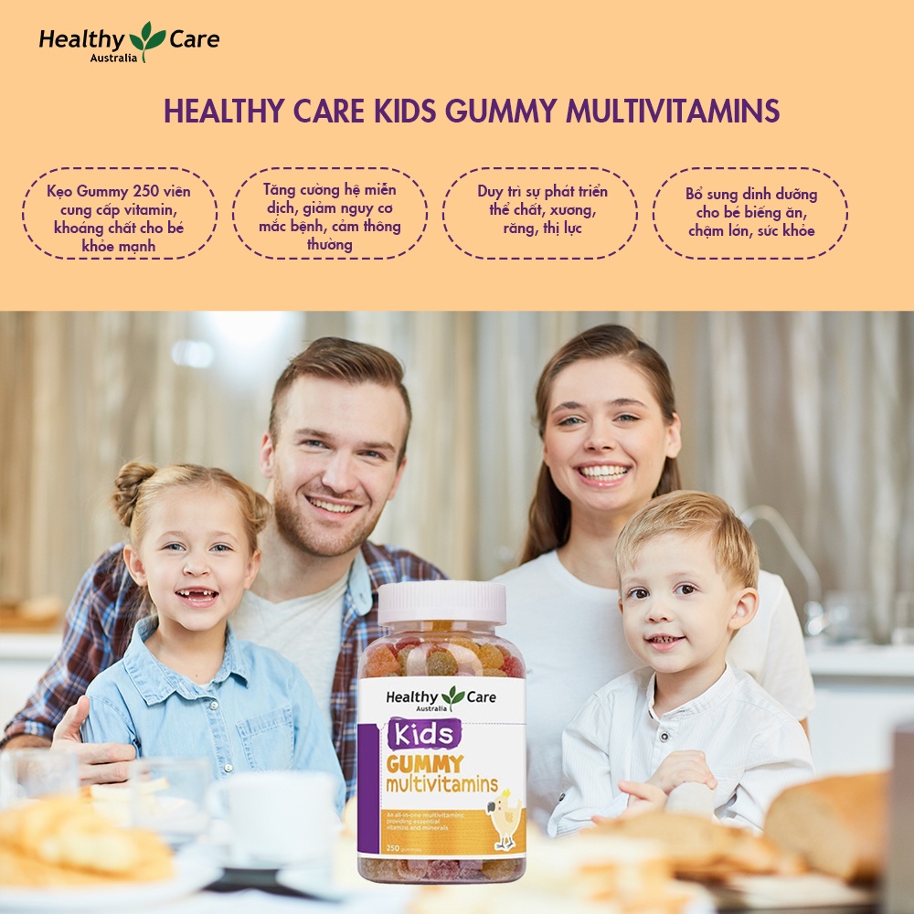 Vitamin tổng hợp cho trẻ Úc Healthy Care Kids Gummy Multivitamin bổ sung dinh dưỡng giúp tăng sức đề kháng, ăn ngon, ngủ ngon - Massel Official