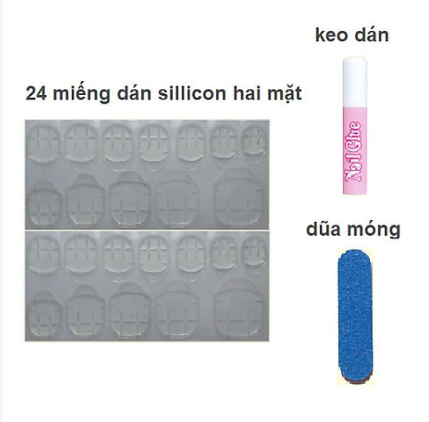 Bộ 24 móng tay giả nail thời trang (TẶNG PHỤ KIỆN 24 miếng keo dán sillicon 2 mặt + dũa móng)- Được chọn mẫu