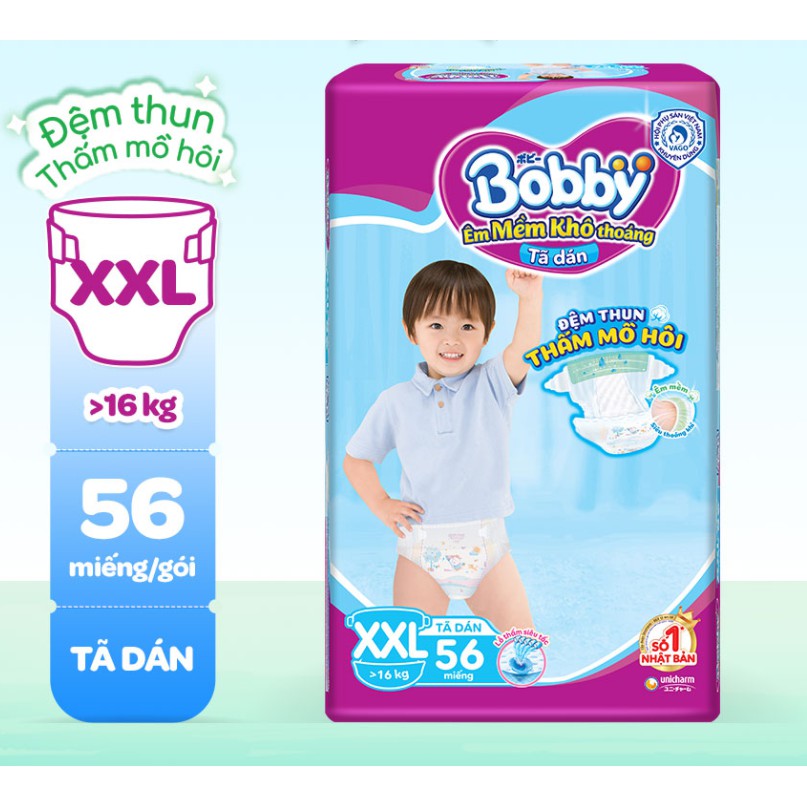 Hình ảnh Tã Dán Bobby Siêu Mỏng Thấm Gói Siêu Lớn XXL56 (56 Miếng)