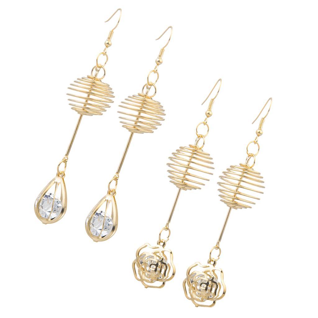 Womens Gold  Crystal Drop Hook Earrings Wedding Party Flower Earrings