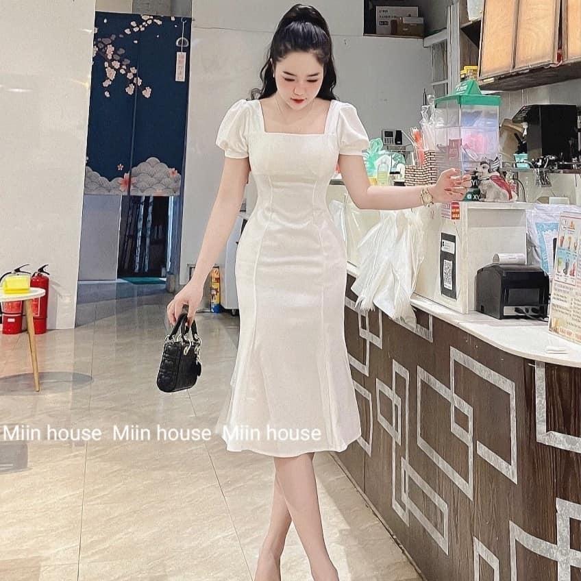 Đầm body cổ vuông Midi (Có mút ngực) 2 màu sắc (Đen,Trắng) xinh xắn dạo phố, dự tiệc