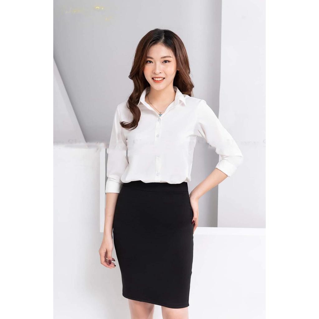 ÁO SƠ MI NỮ TRẮNG DÀI TAY DÁNG XUÔNG FORM VỪA CỰC XINH AM93