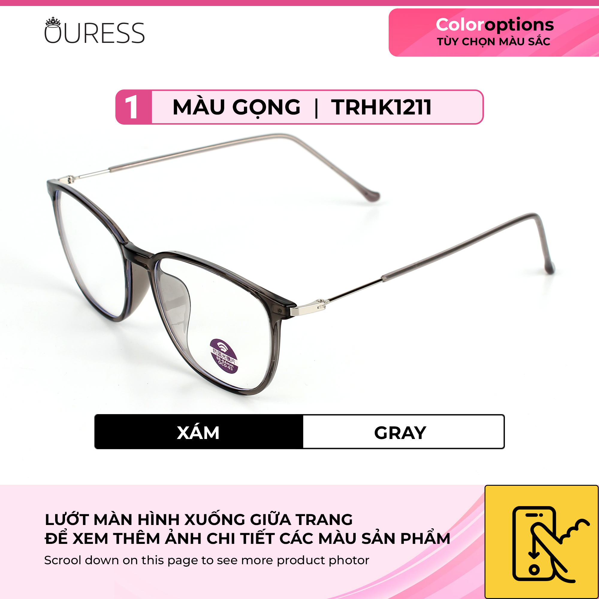 Gọng kính nhựa hợp kim thời trang nam nữ trendy OURESS 1211