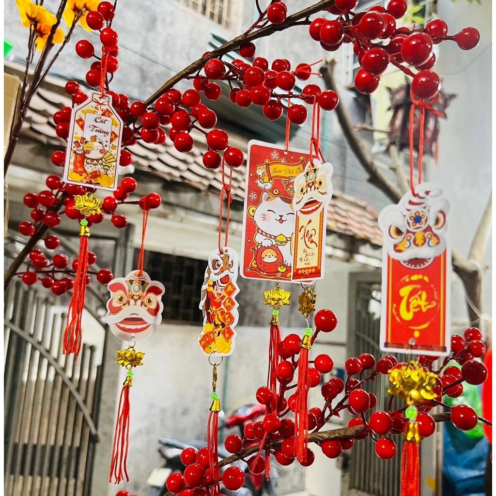 Set 5 Liễng hình lân in 2 mặt in đủ chữ treo cây mai đào tắc phụ kiện trang trí Decor TẾT năm mới