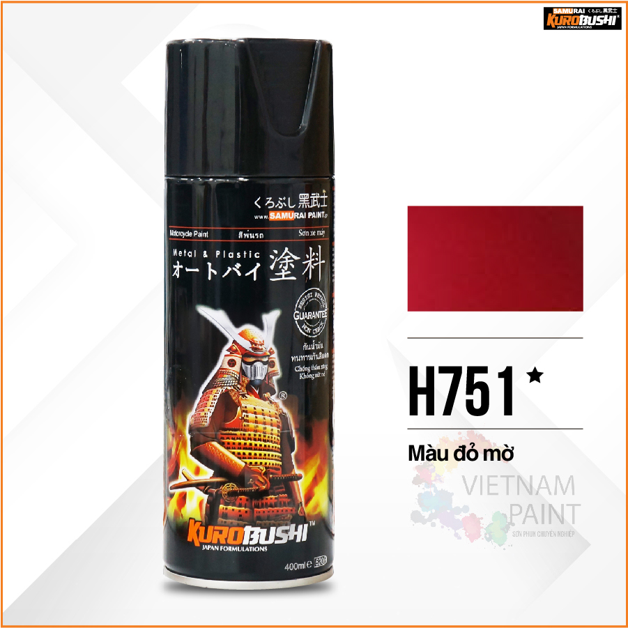 COMBO Sơn Samurai màu đỏ mờ H751 gồm 4 chai đủ quy trình độ bền cao