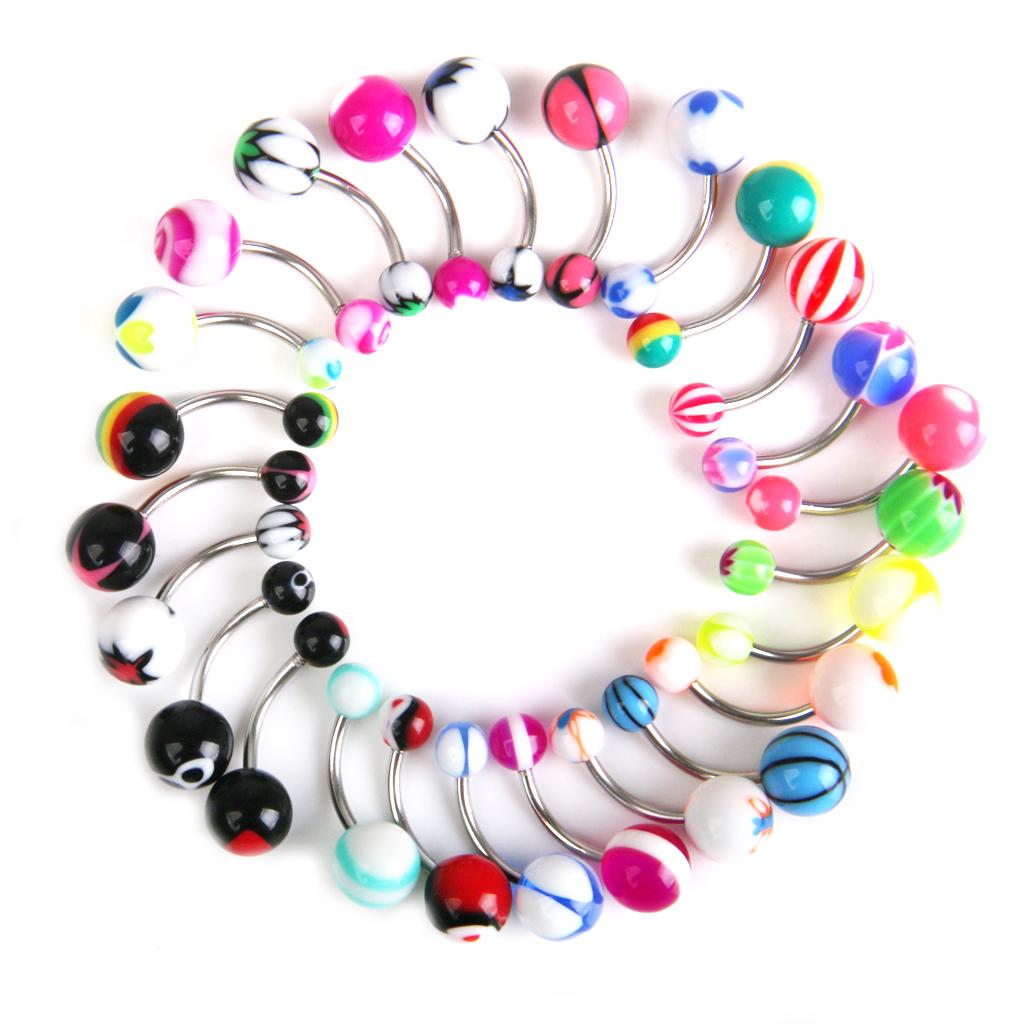 Lot 50Pcs Stainless Steel Ball Bar Ear Studs Navel Button Ring Body Piercing