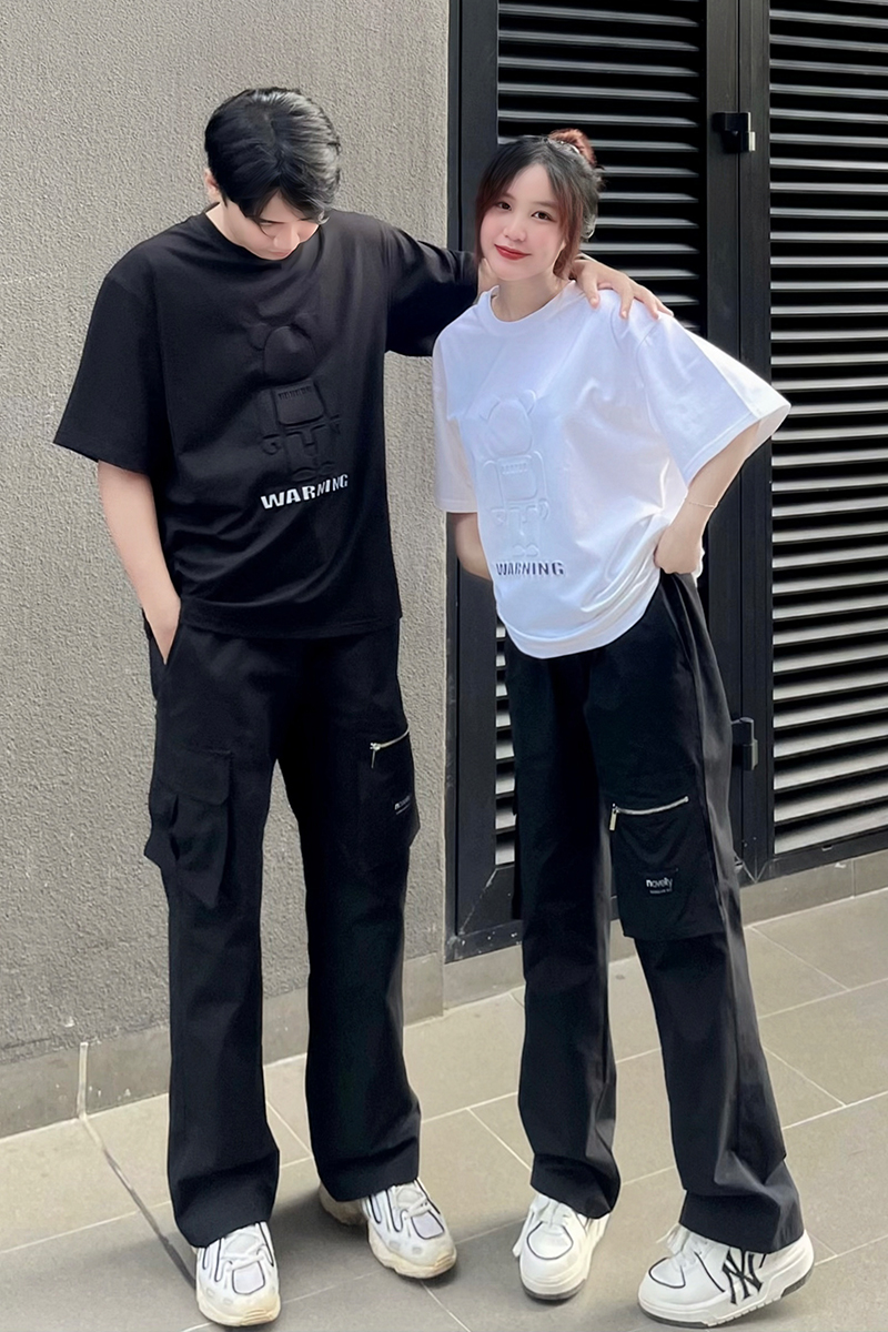 Áo thun cổ tròn (Unisex) NOVELTY YOUNGTOPS - màu đen họa tiết POWER in dập nổi230536T - L (Chiều cao m70-m77 /cân nặng &lt;80kg)