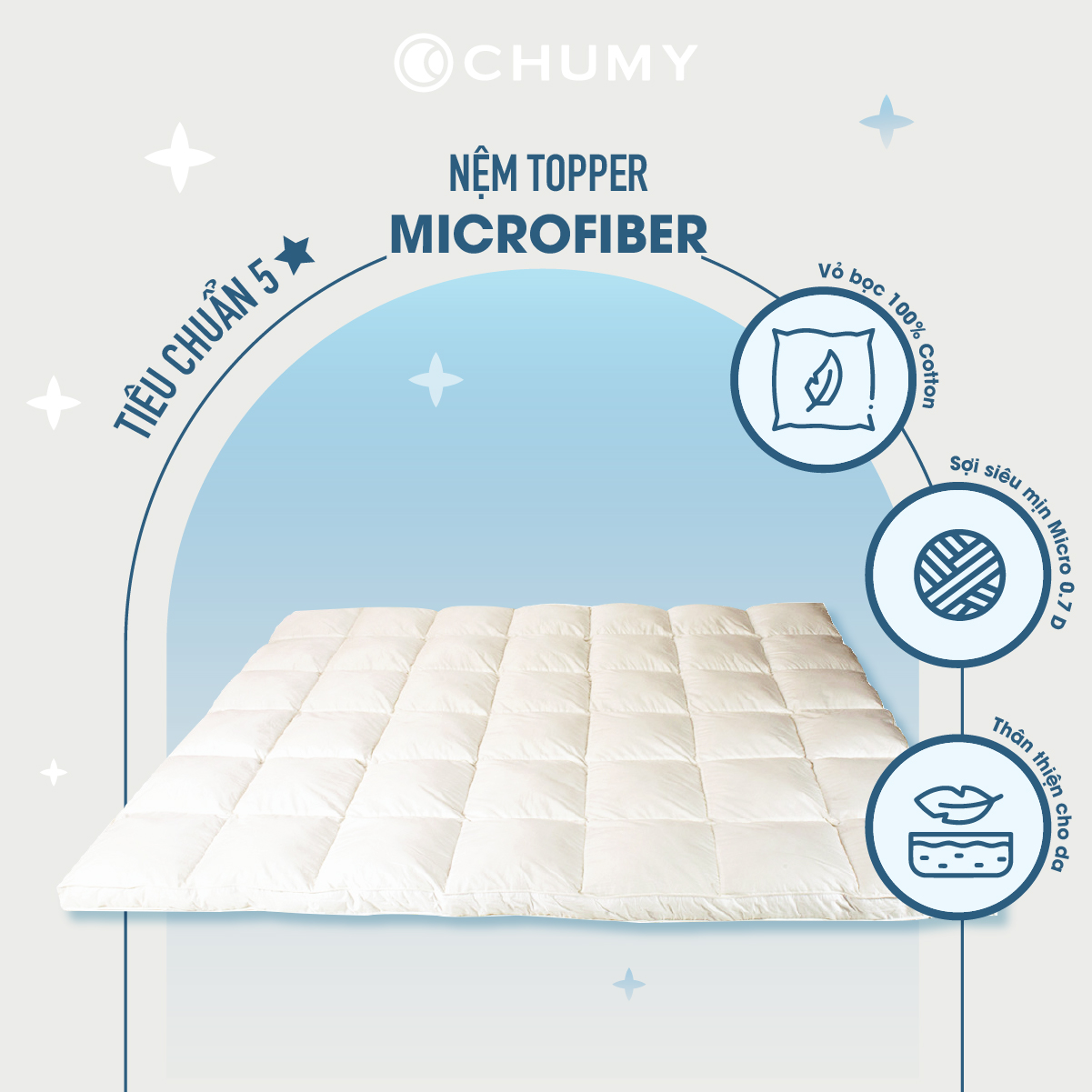 Topper nệm khách sạn 5 sao kích thước 2mx2m - Nệm Topper Cao Cấp - Tấm Topper làm mềm nệm bông Microfiber siêu mịn - Topper nệm Lông Vũ Nhân Tạo